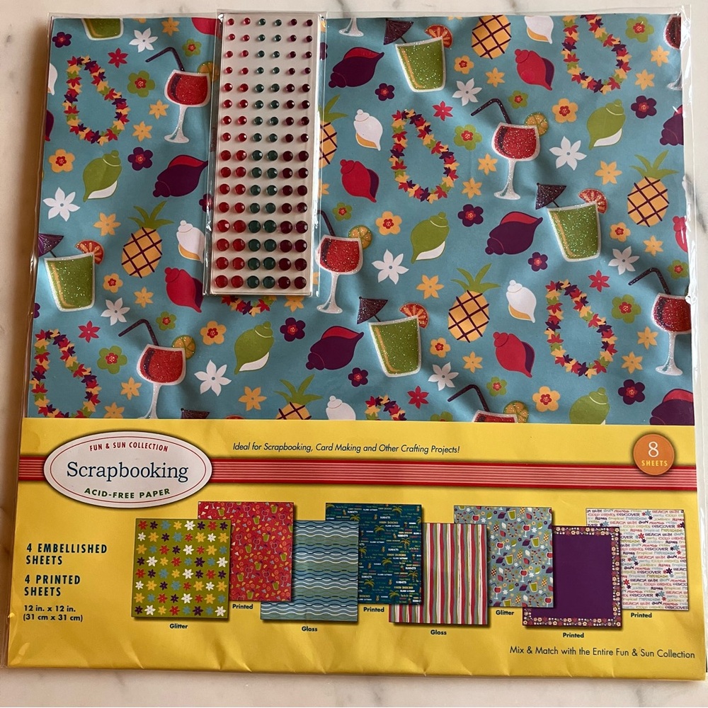 7 pages 12x12‎ Scrapbook paper with coordinating stickers Summer Fun Pool - Picture 2 of 5